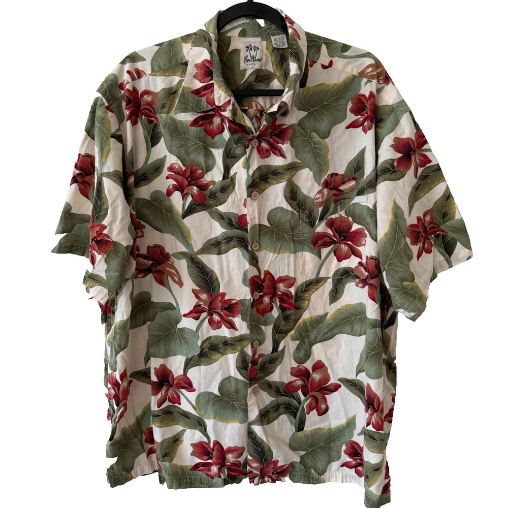 Pau Hana Hawaii Mens 2XL Hawaiian Aloha Shirt Tropical Flower Resort Vacation